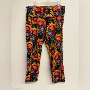 Constantly Varied Sunflower Skull Leggings Vibrant Design Large